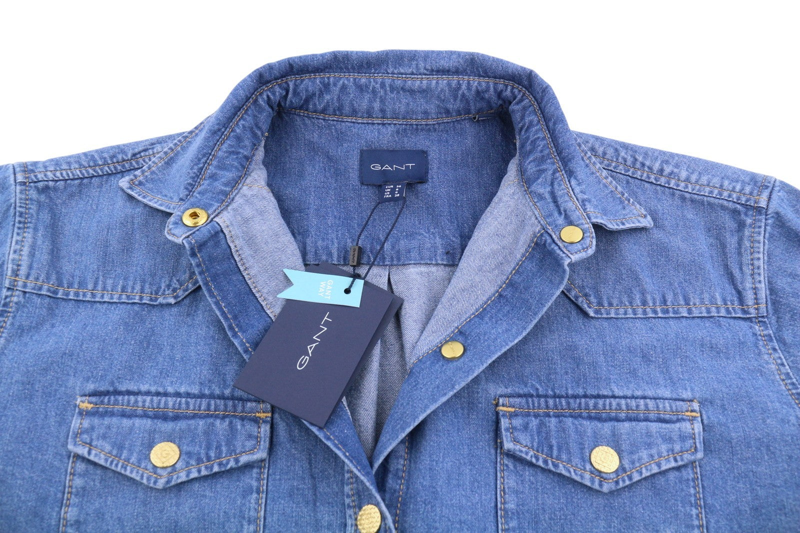 GANT Relaxed Denim Women Shirt EU36 Indigo Western Look Patch Pockets Blue