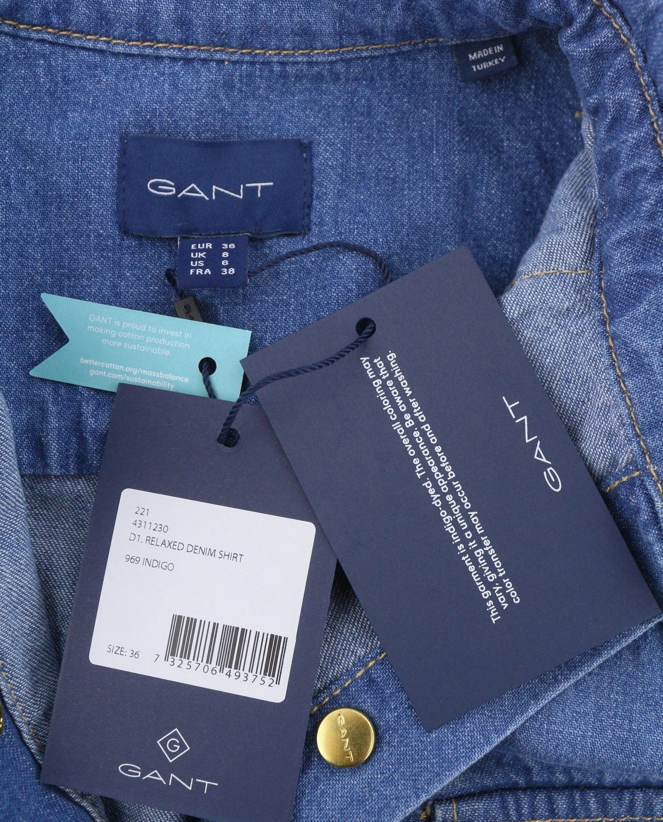 GANT Relaxed Denim Women Shirt EU36 Indigo Western Look Patch Pockets Blue