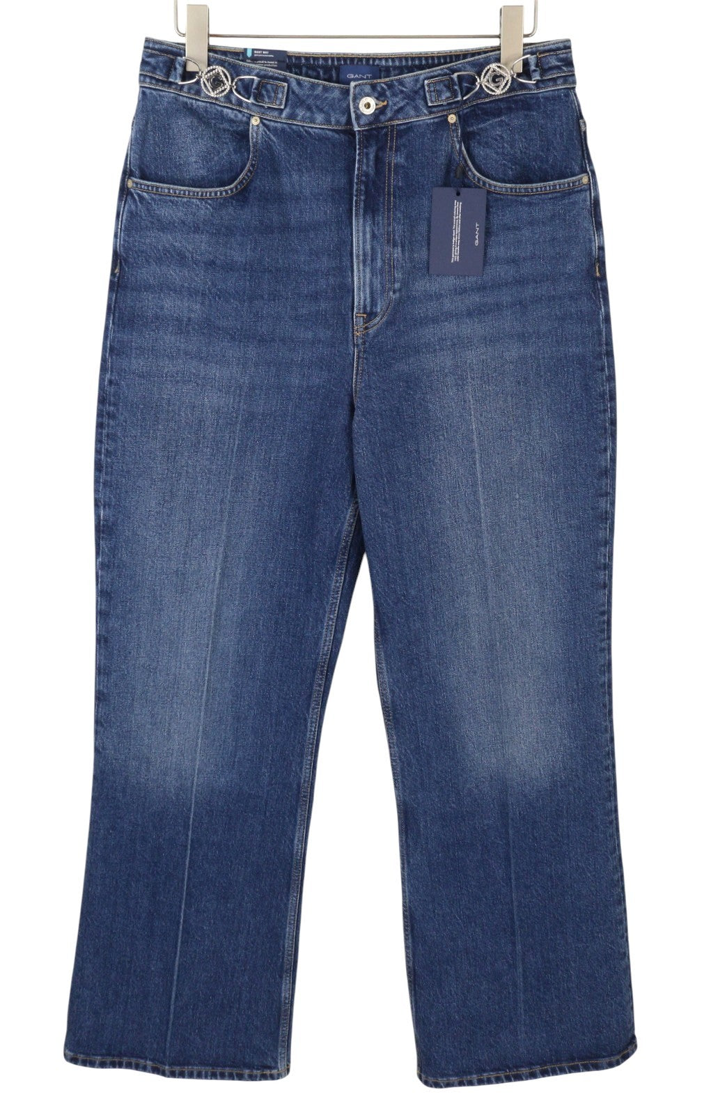 GANT Icon G Hw Flare Women Jeans W33 Mid Blue Whiskers Faded Zip Fly