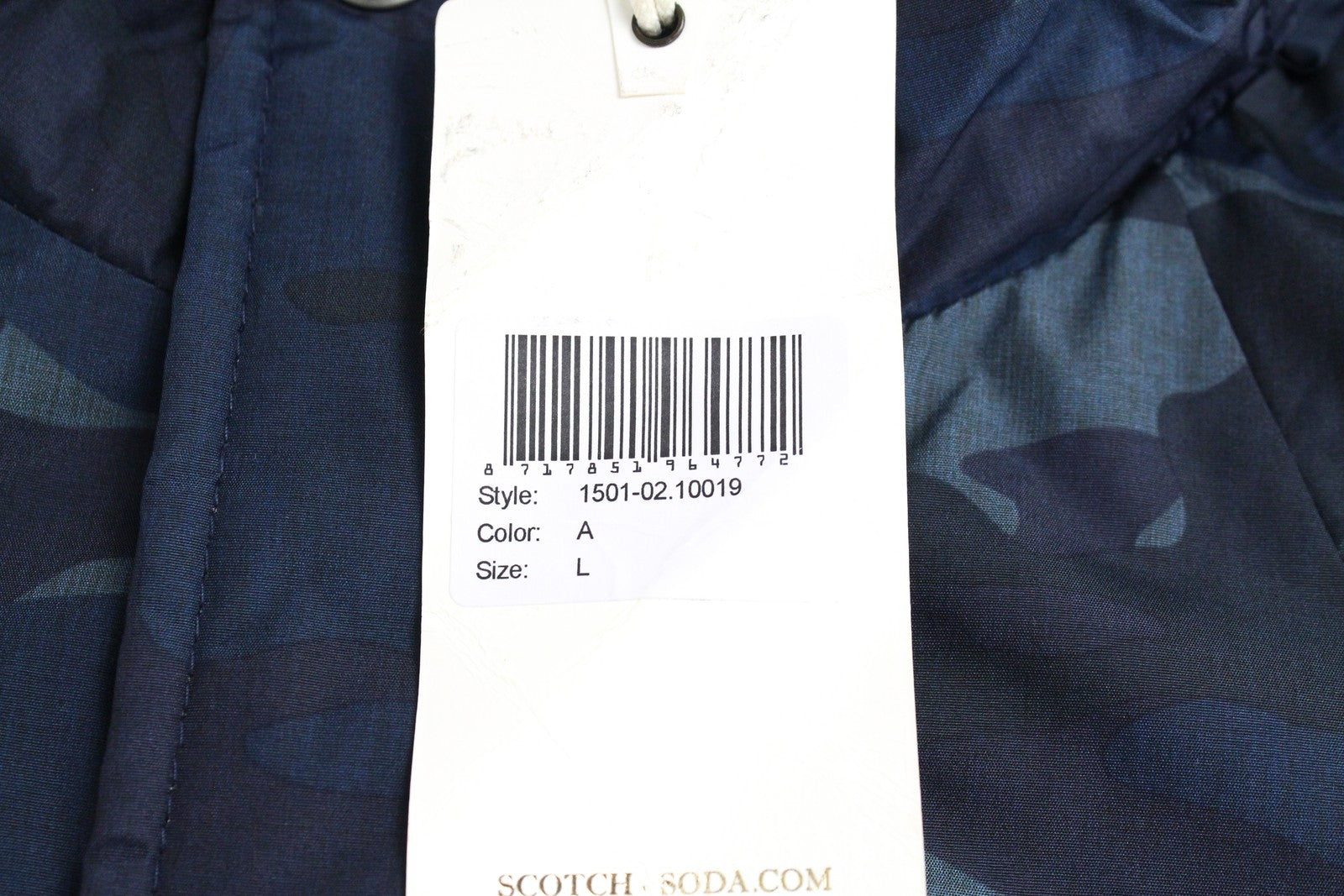 SCOTCH & SODA Men Jacket L Dark Blue Padded Military Camouflage Pattern Hooded