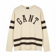 GANT Wool Jersey LS Men T-Shirt 2XL Cream Crew Neck Logo Tricot Long Sleeve