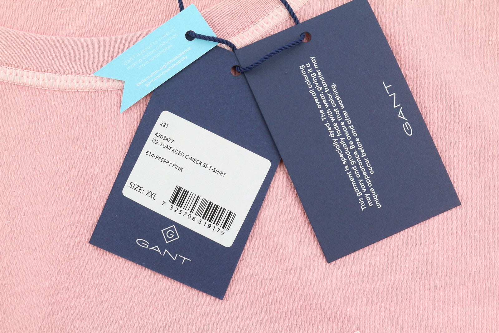 GANT Sunfaded C-Neck SS Men T-Shirt 2XL Preppy Pink Cotton Tricot Short Sleeve