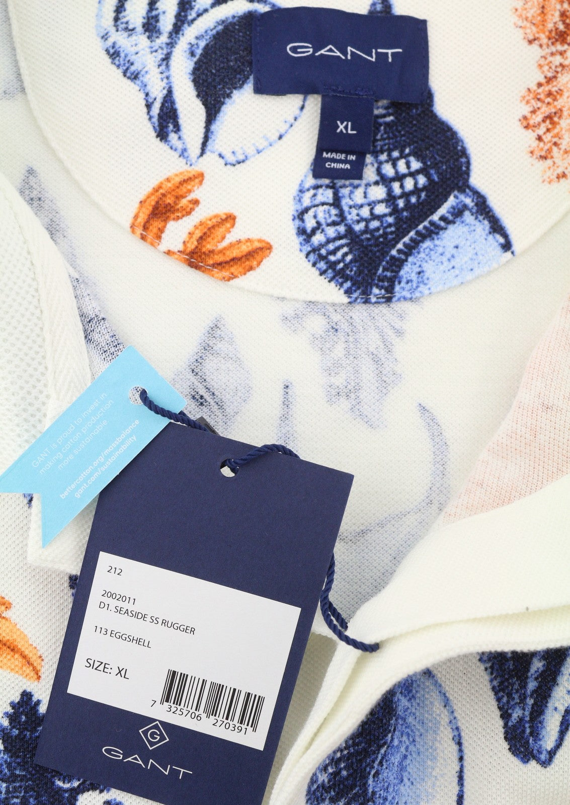 GANT Seaside SS Rugger Men Polos XL Eggshell Patterned Short Sleeve T-Shirt