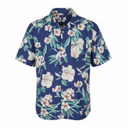 GANT PP Floral Lyocell SS Camp Men Shirt M Deep Blue Patch Pocket Short Sleeve