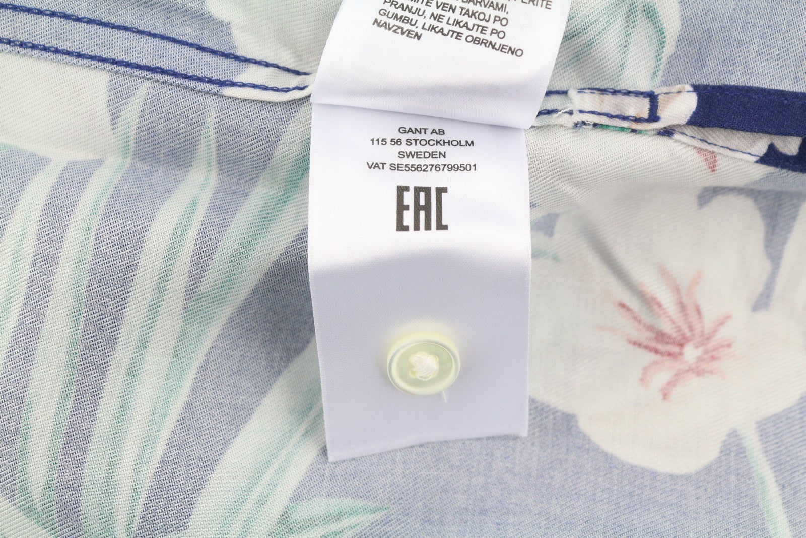 GANT PP Floral Lyocell SS Camp Men Shirt M Deep Blue Patch Pocket Short Sleeve