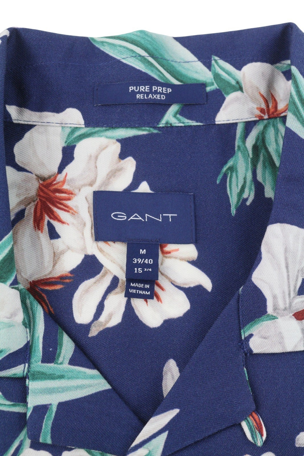 GANT PP Floral Lyocell SS Camp Men Shirt M Deep Blue Patch Pocket Short Sleeve