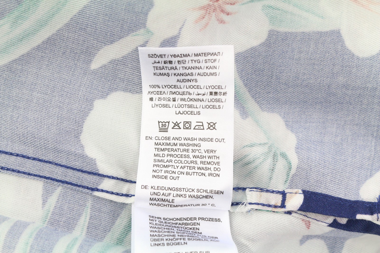 GANT PP Floral Lyocell SS Camp Men Shirt M Deep Blue Patch Pocket Short Sleeve