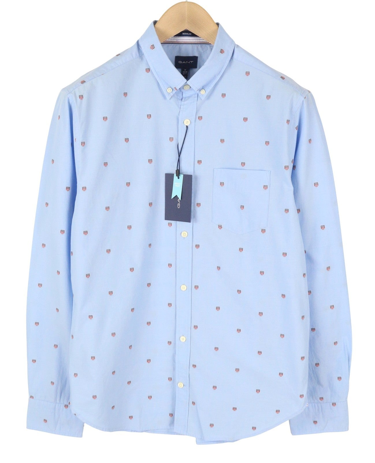 GANT Reg UT Shield Fil Coupe BD Men Shirt M Capri Blue Embroidered Logo Buttoned