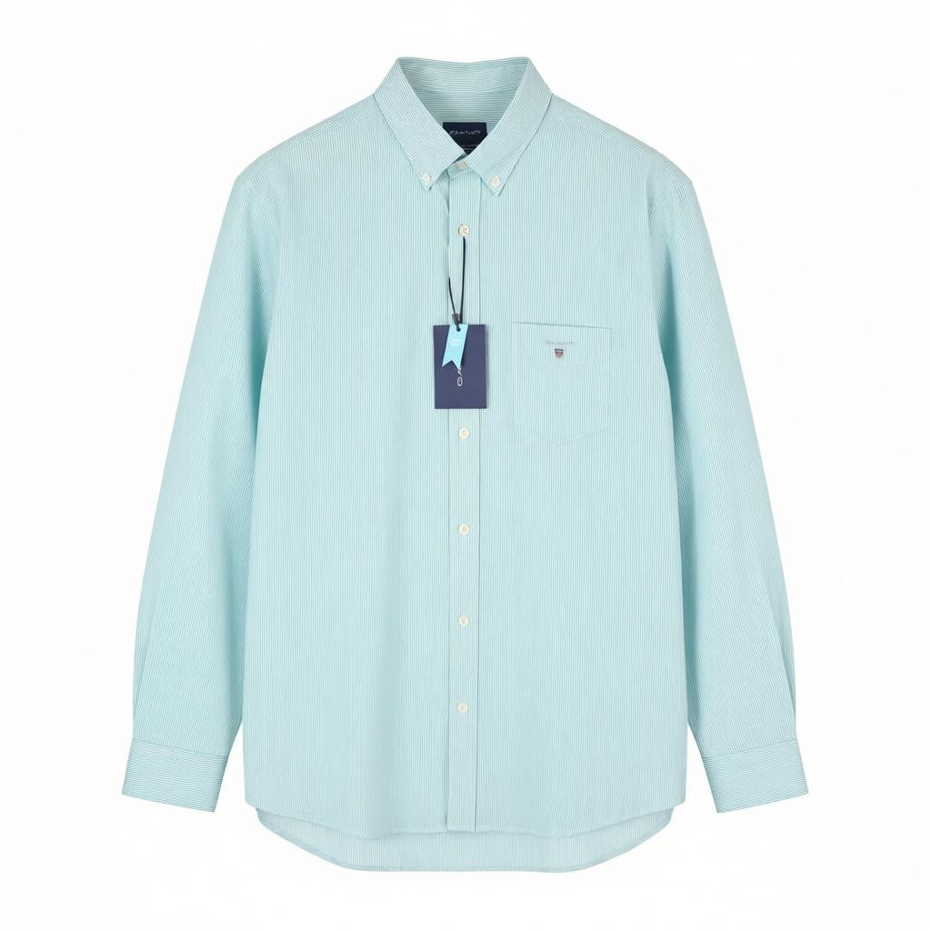 GANT Reg Broadcloth Banker BD Men Shirt L Aqua Green Patch Pocket Button-Down