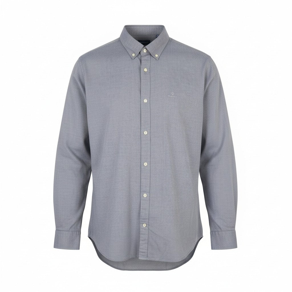GANT Dobby Reg BD Men Shirt L Marine Cotton Button-Down Neck Logo Casual