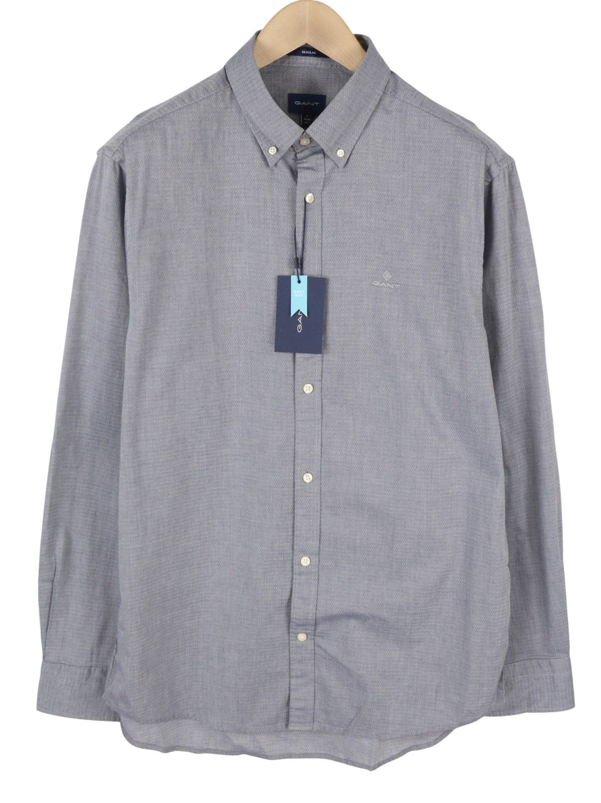 GANT Dobby Reg BD Men Shirt L Marine Cotton Button-Down Neck Logo Casual