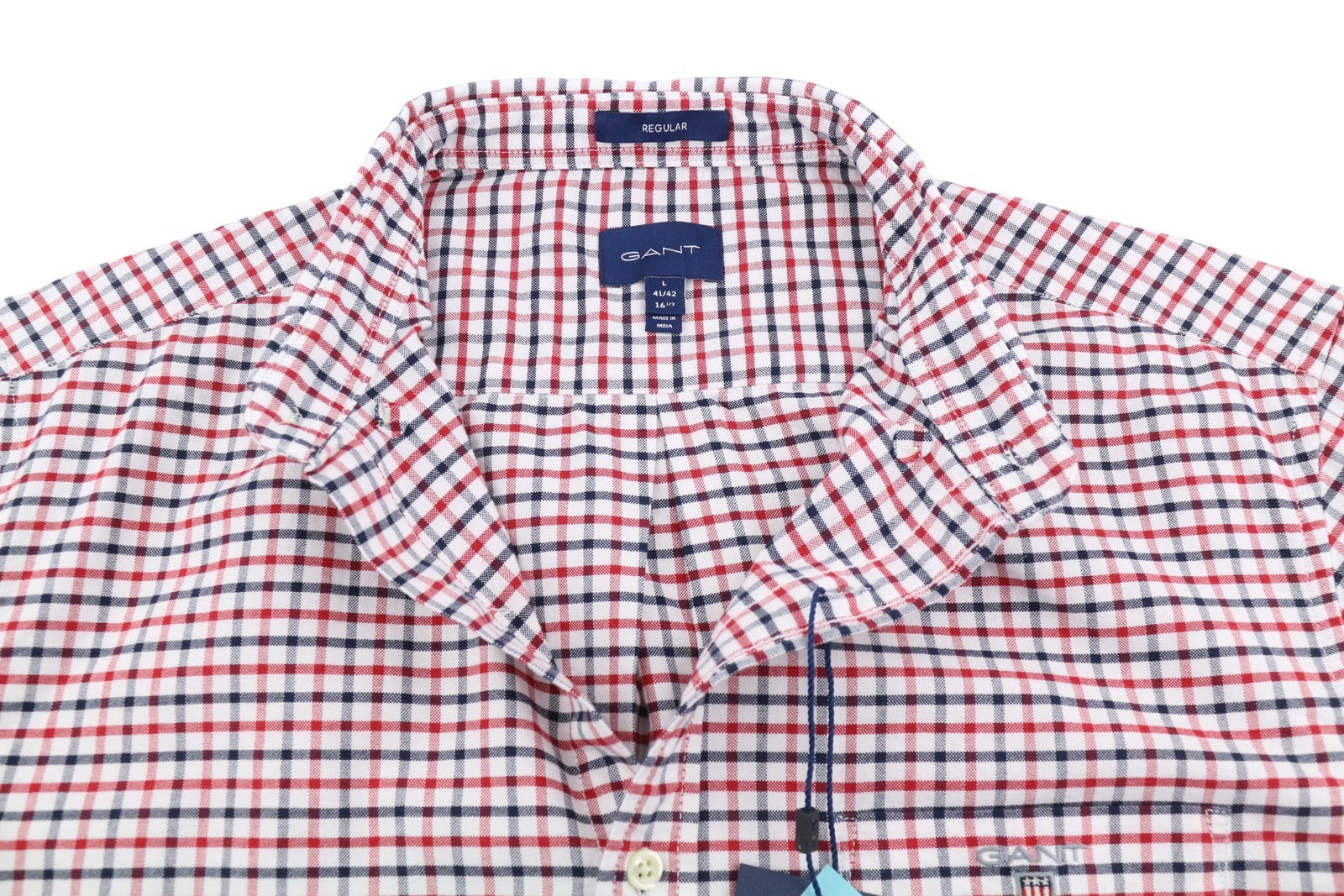 GANT Reg Oxford Tattersall BD Men Shirt L Equestrian Red Patch Pocket Buttoned