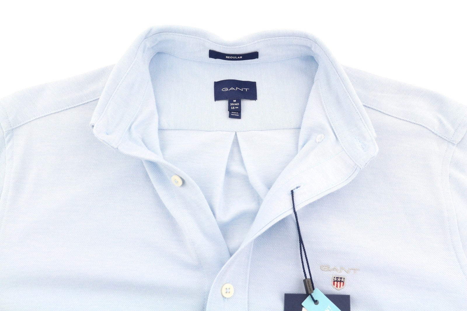 GANT Reg Jersey Pique Men Shirt M Capri Blue Button-Down Neck Casual