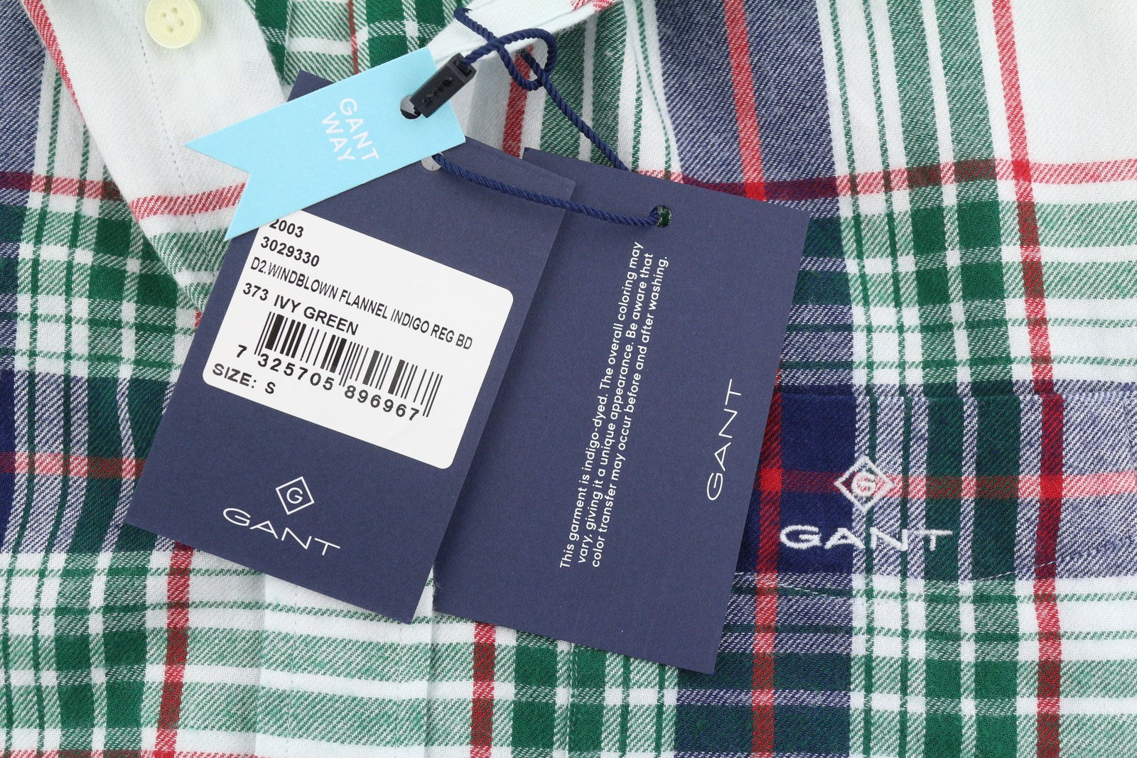 GANT Windblown Flannel Indigo Reg BD Men Shirt S Ivy Green Patch Pocket Buttoned