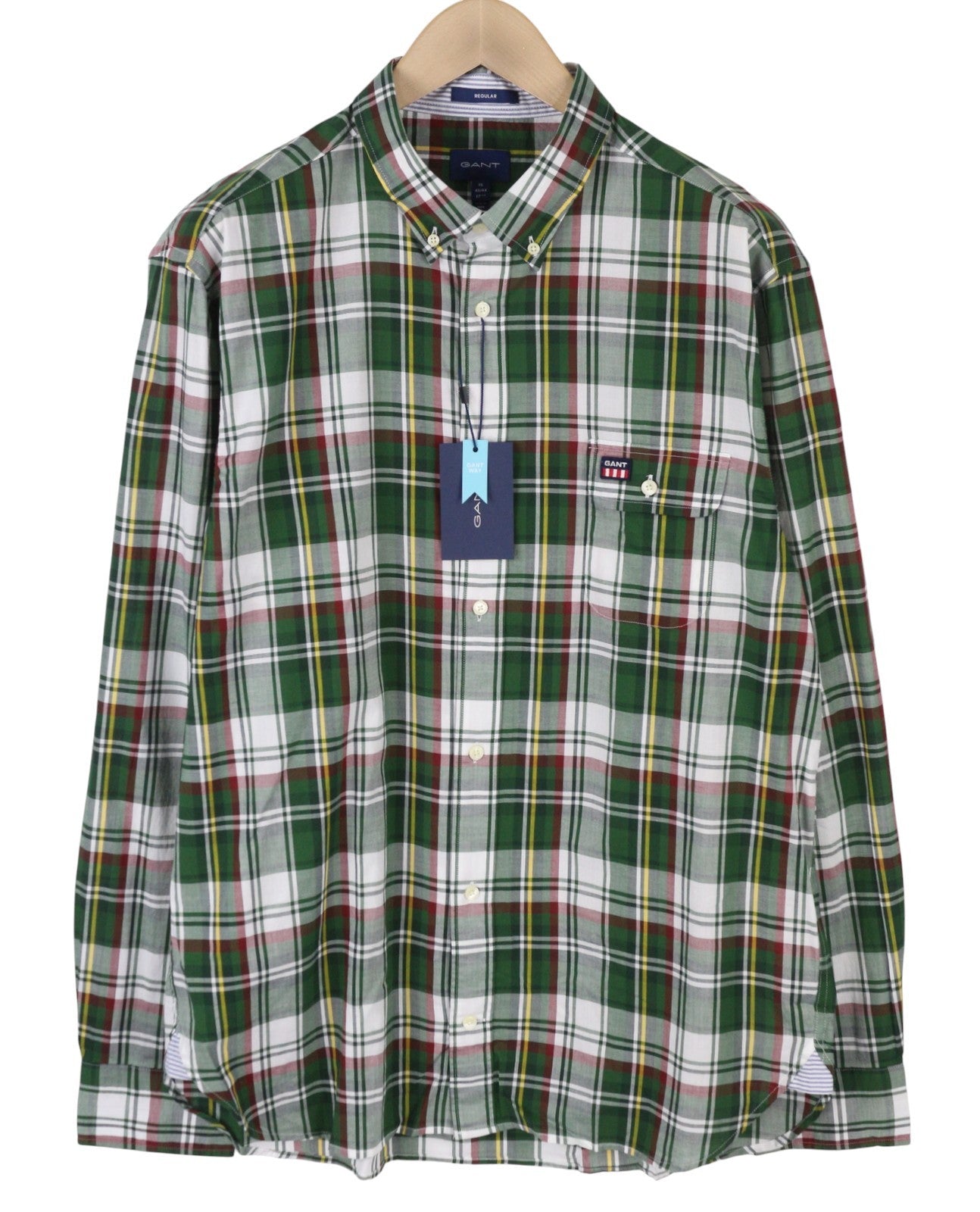 GANT Reg UT Washed Check Men Shirt XL Eden Green Button-Down Patch Pocket
