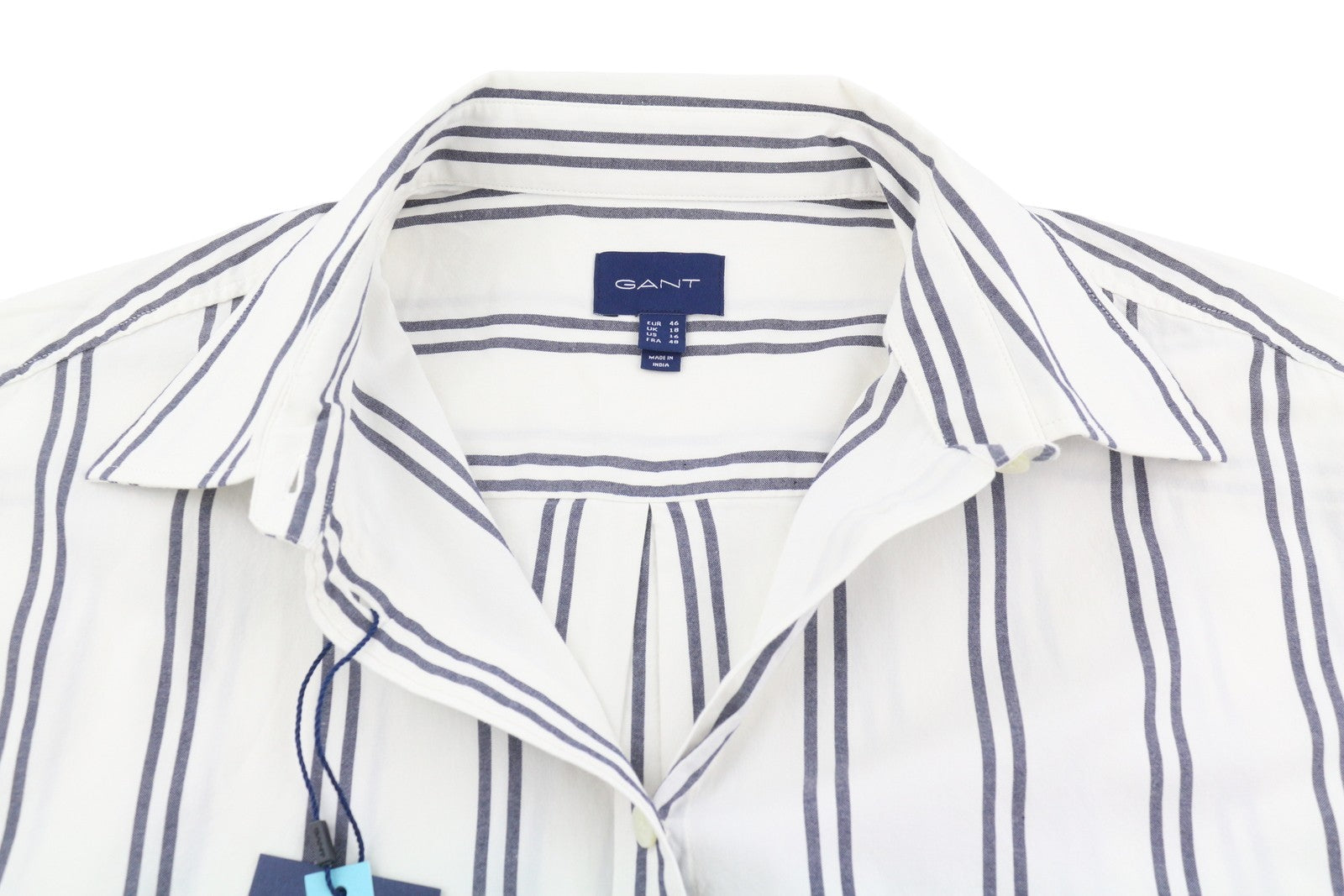 GANT OS Stripe Women Shirt EU46 Classic Blue Patch Pocket Button-Up Casual