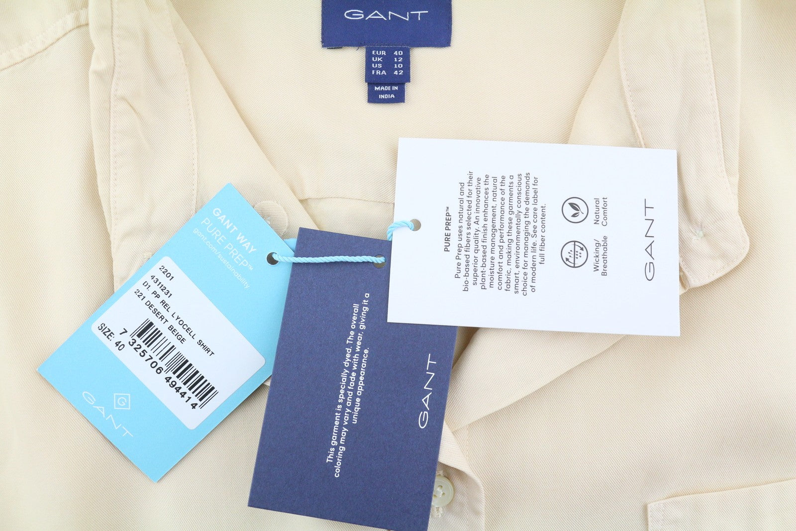 GANT PP Rel Lyocell Women Shirt EU40 Desert Beige Oversized Patch Pocket