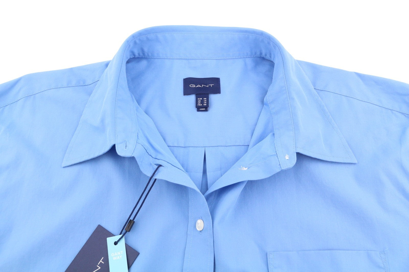 GANT Relaxed Spread Luxury Poplin Women Shirt EU46 Silver Lake Blue Patch Pocket