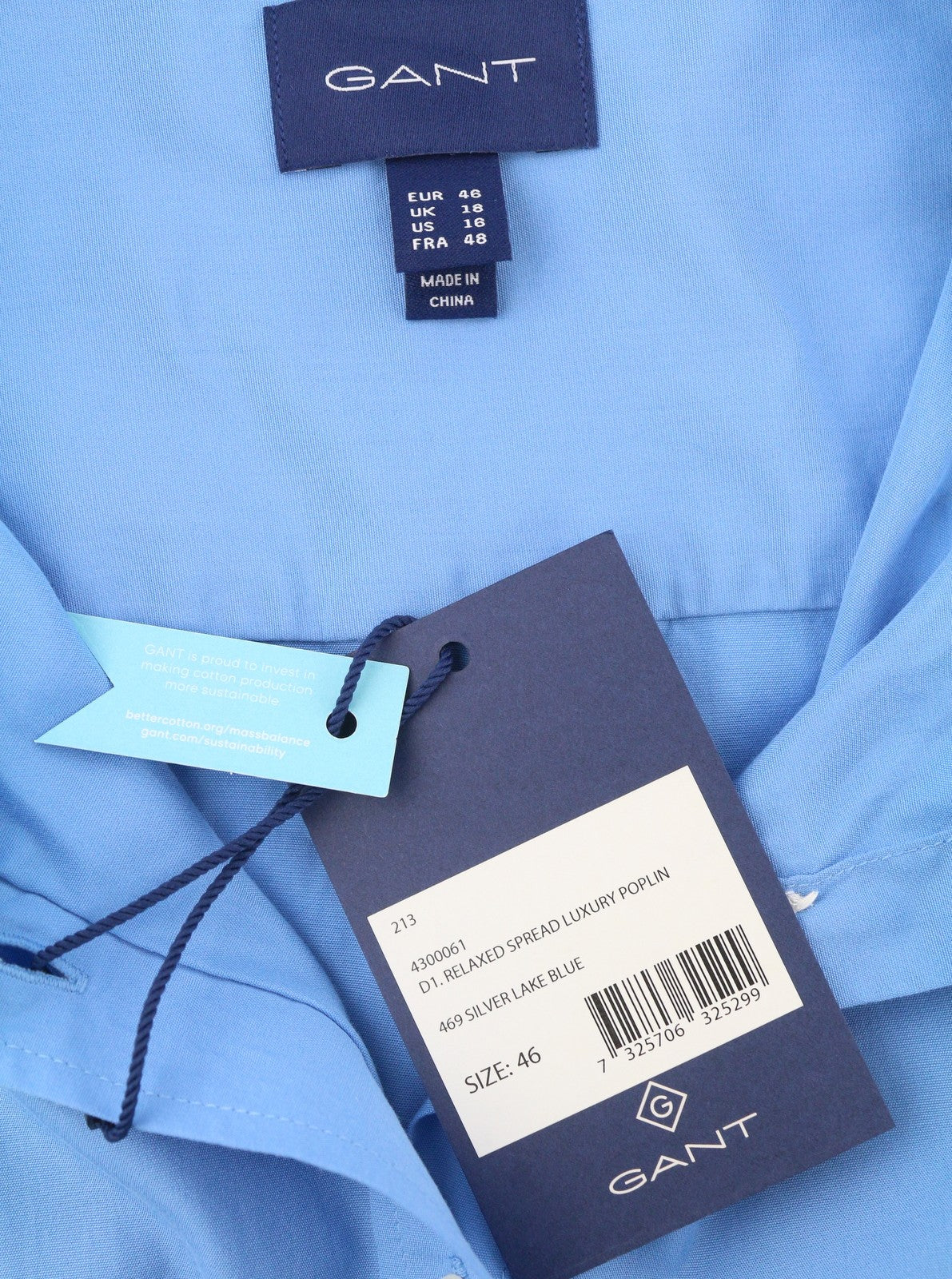 GANT Relaxed Spread Luxury Poplin Women Shirt EU46 Silver Lake Blue Patch Pocket