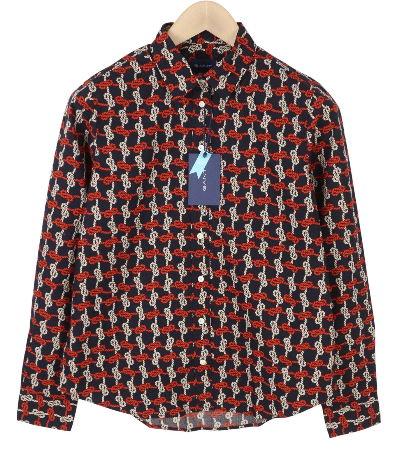 GANT Regular Knot Print Women Shirt EU38 Evening Blue Button-Up Spread Casual