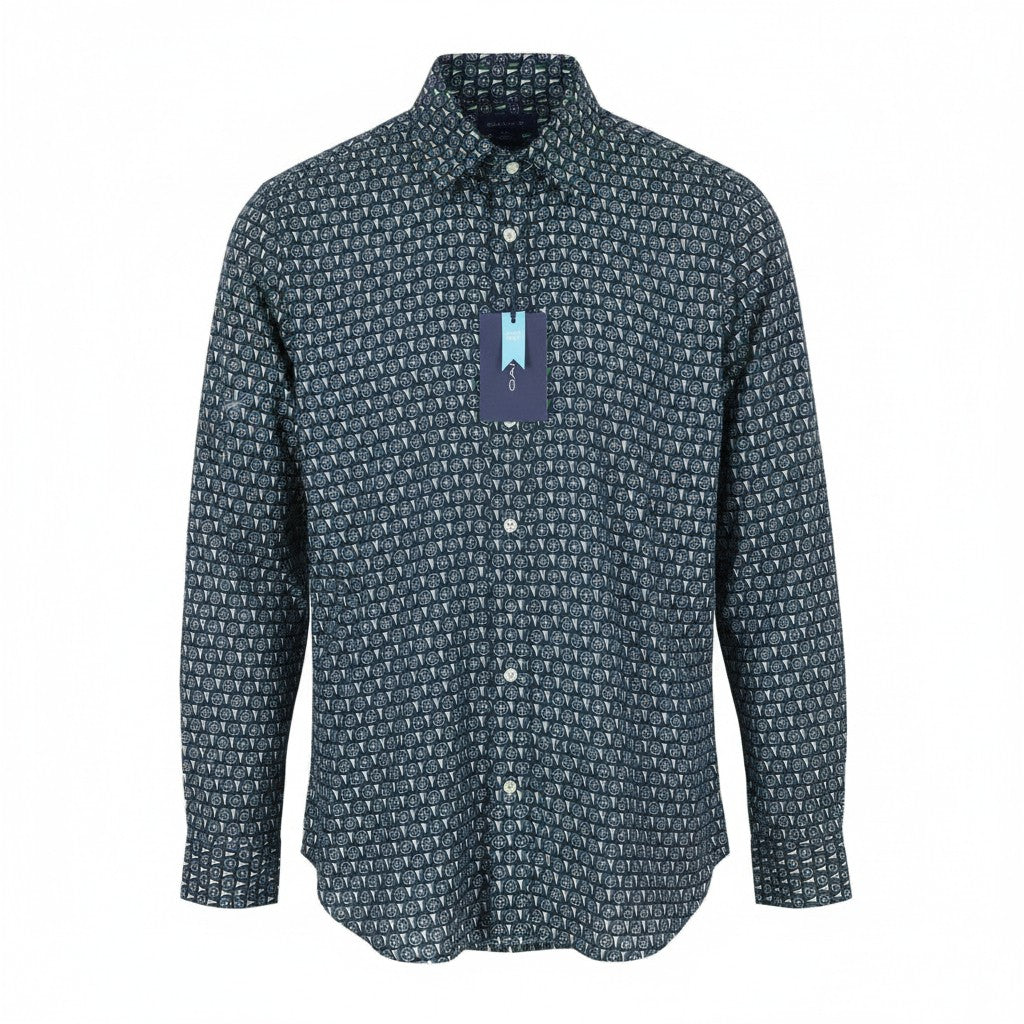 GANT Reg Geometric Women Shirt EU38 Classic Blue Button-Up Spread Casual