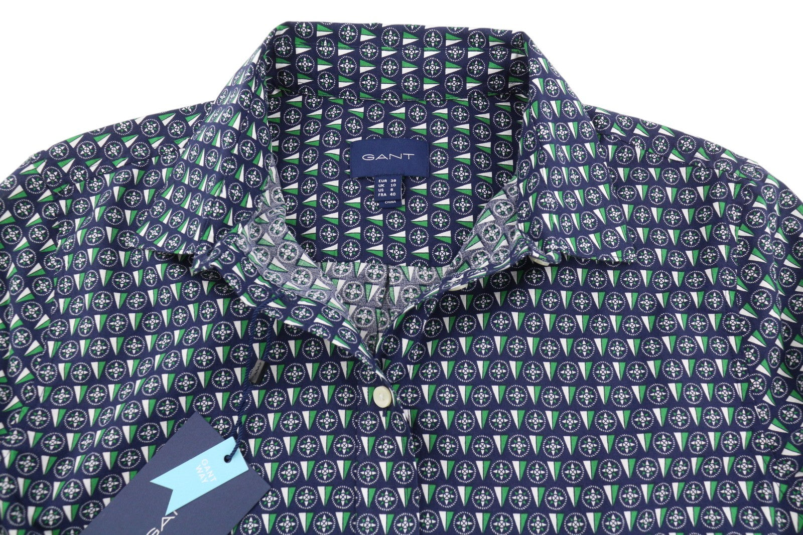 GANT Reg Geometric Women Shirt EU38 Classic Blue Button-Up Spread Casual