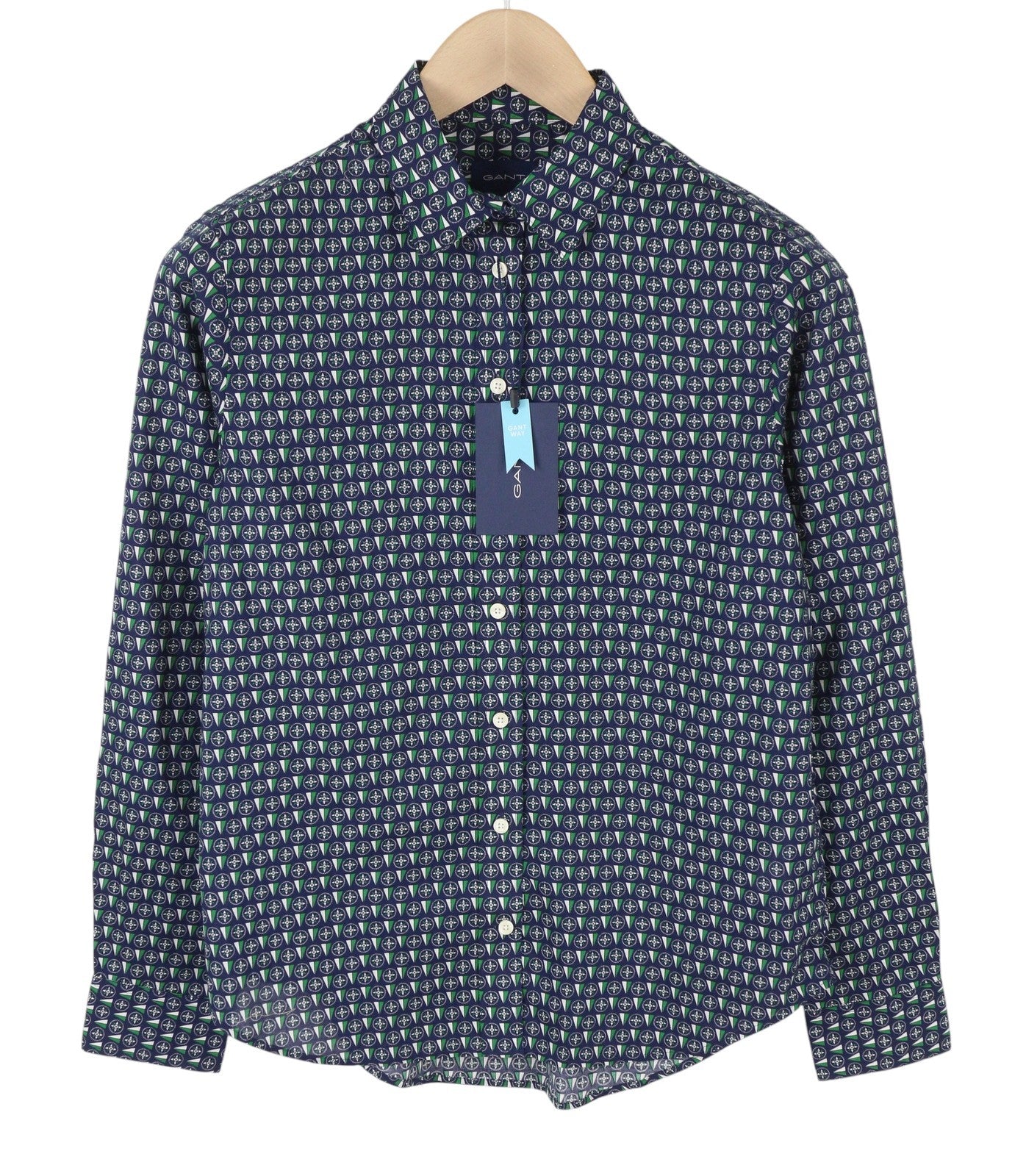 GANT Reg Geometric Women Shirt EU36 Classic Blue Button-Up Spread Casual