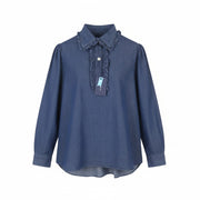 GANT Indigo Ruffle Women Shirt EU40 Indigo Half Button Spread Denim Look