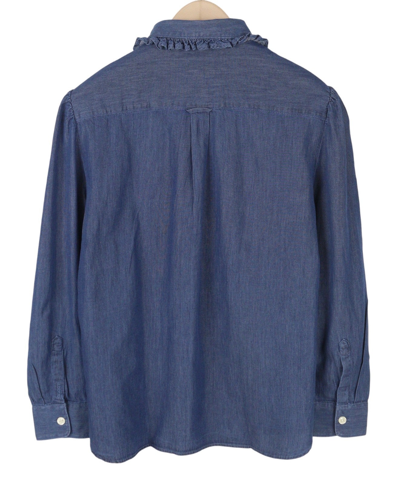 GANT Indigo Ruffle Women Shirt EU40 Indigo Half Button Spread Denim Look