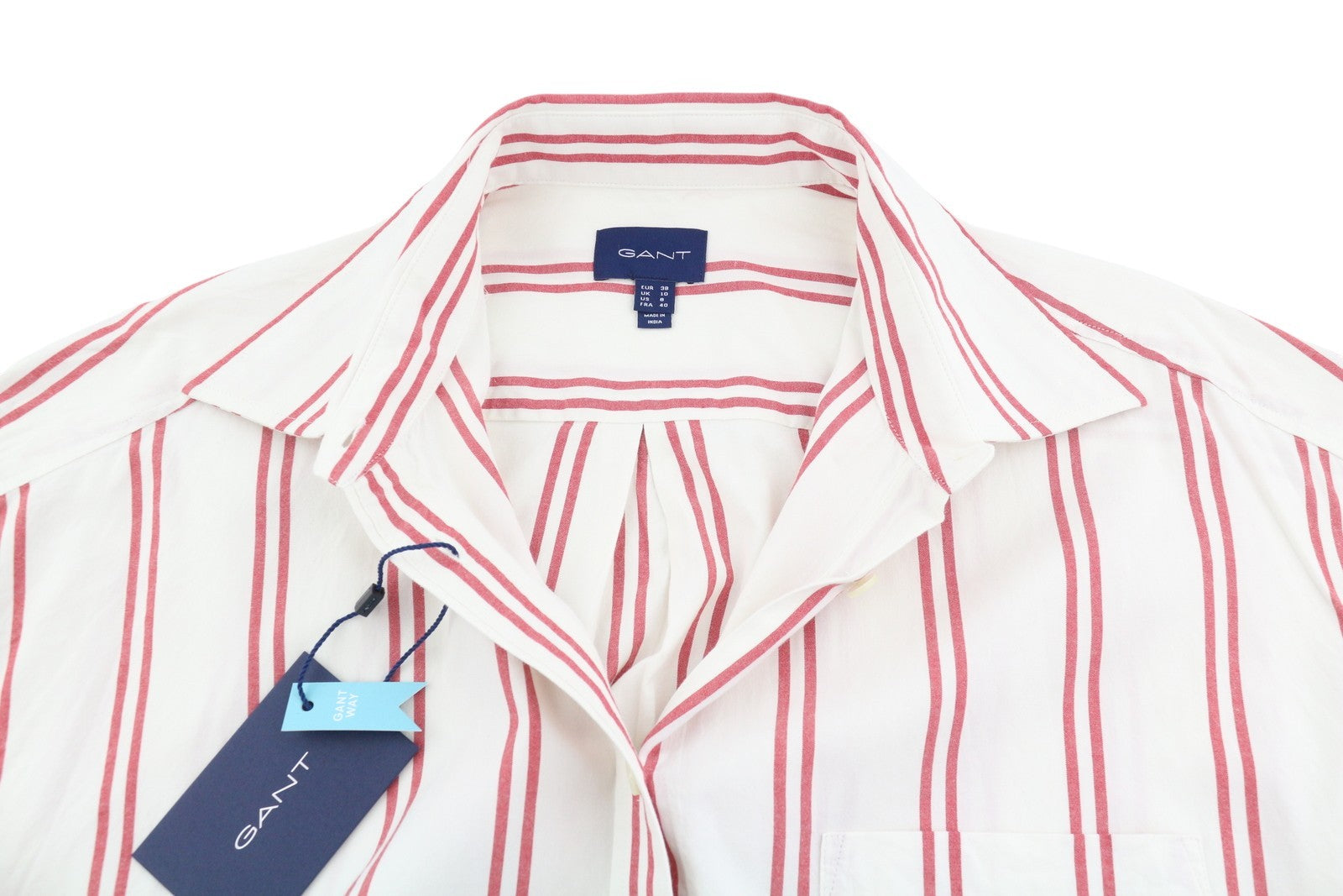 GANT OS Stripe Women Shirt EU38 Bricht Red Patch Pocket Button-Up Casual