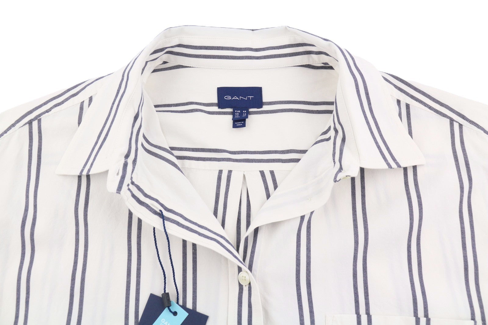 GANT OS Stripe Women Shirt EU44 Classic Blue Patch Pocket Button-Up Casual