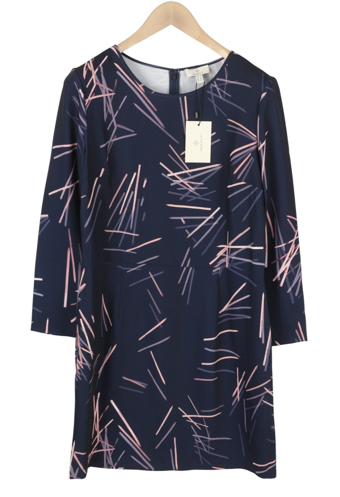 GANT Printed Pencil Women Dress EU42 Marine Round Neck Long Sleeve Knee-Length