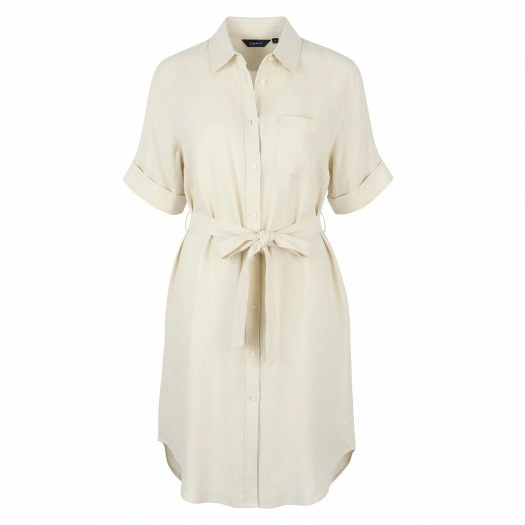 GANT Linen Chambray Shirt Women Dress EU34 Desert Beige Button-Up Knee-Length