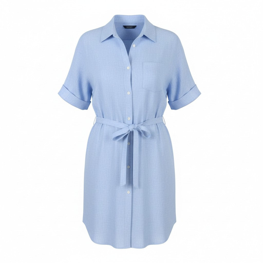 GANT Linen Chambray Shirt Women Dress EU36 Silver Lake Blue Button Knee-Length