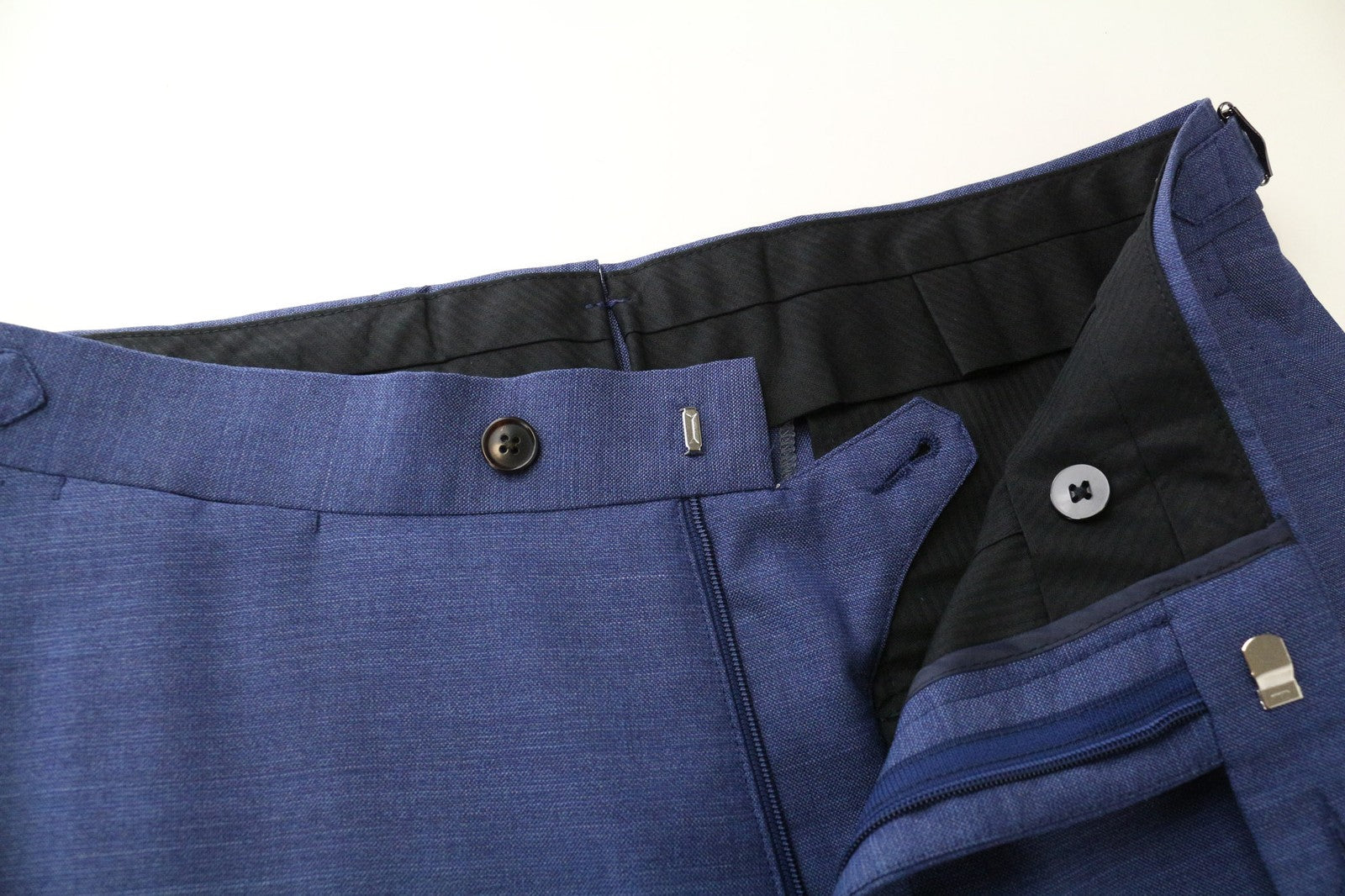 SUITSUPPLY Brescia Men's Trousers UK28S Mid Blue Slim Wool Melange Flat-Front