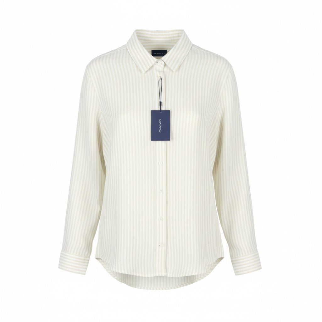GANT Reg Linen Stripe Women Shirt EU44 Desert Beige Button-Up Spread Neck