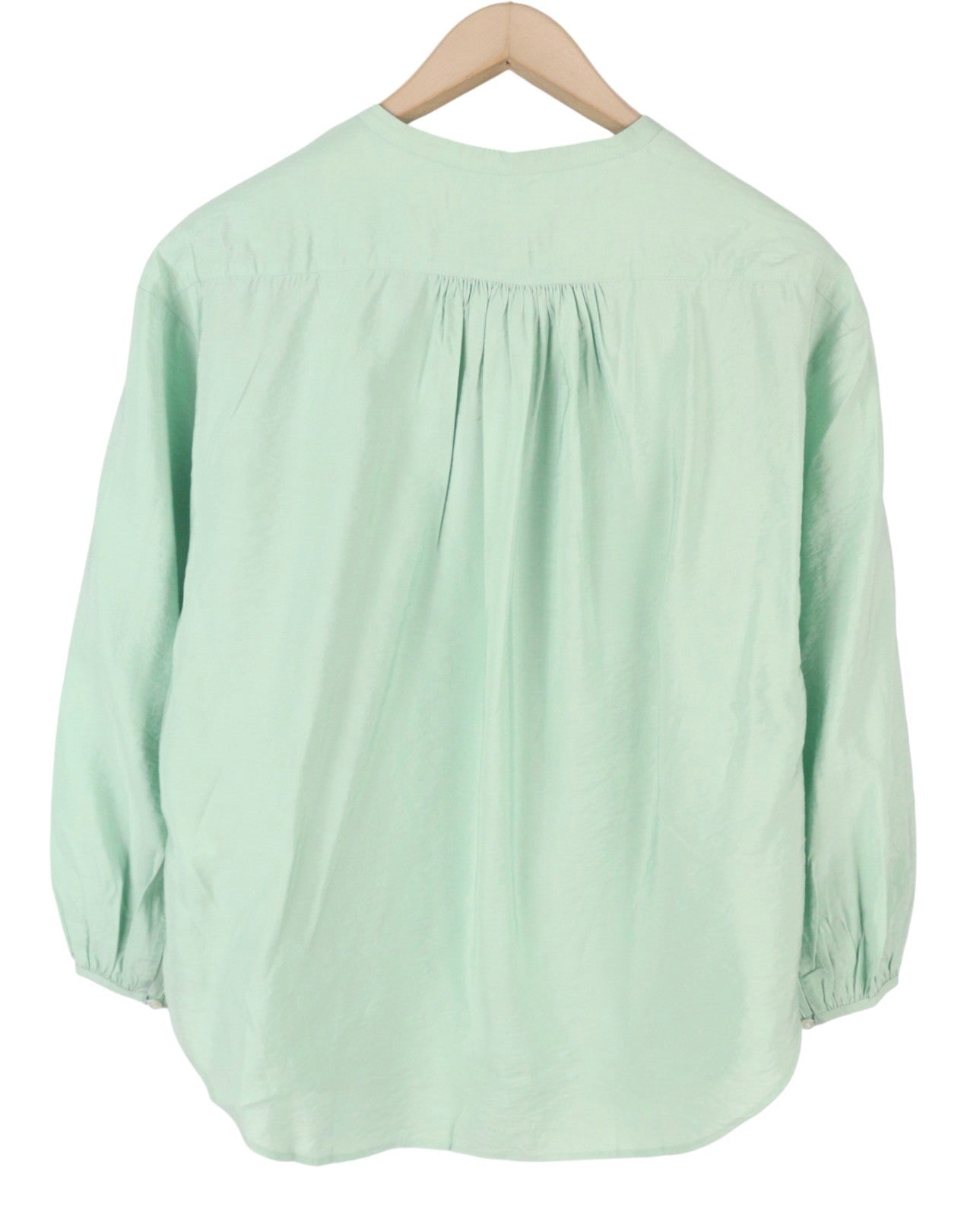 GANT Pop Over Women Blouse EU40 Porcelain Green V-Neck Ties Relaxed 3/4 Sleeves