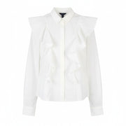 GANT Frill Women Shirt EU46 White Oxford Ruffle Button-Up Spread Neck