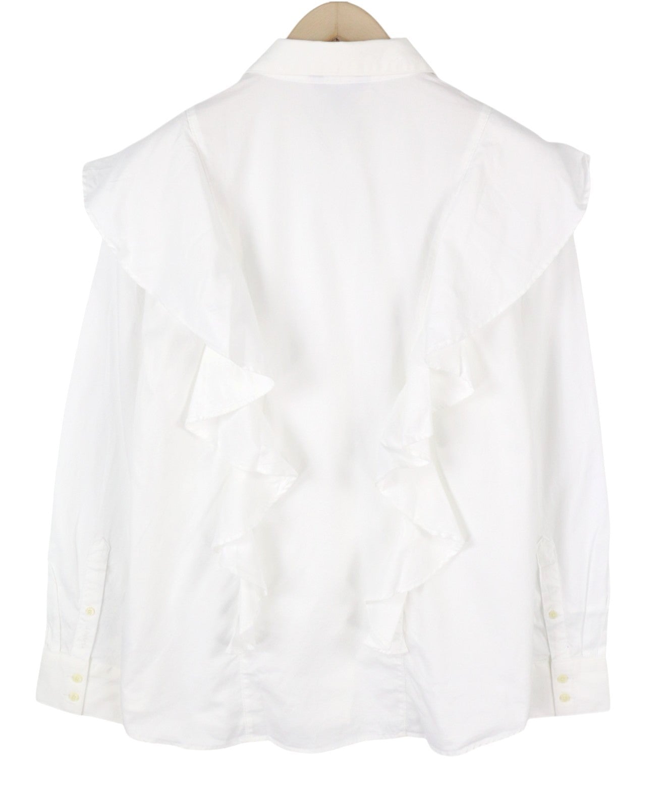 GANT Frill Women Shirt EU46 White Oxford Ruffle Button-Up Spread Neck