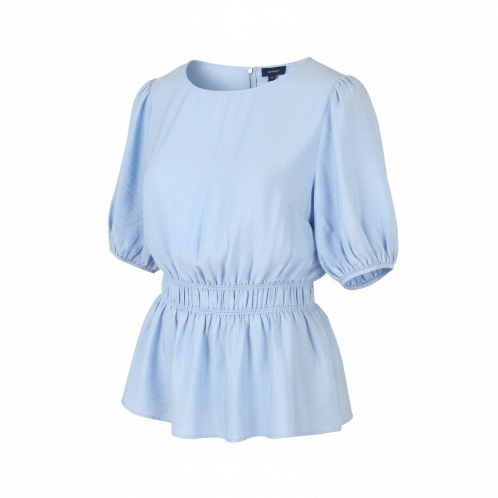 GANT SS Flounce Women Blouse EU38 Waterfall Blue Relaxed Fit Puff Sleeves