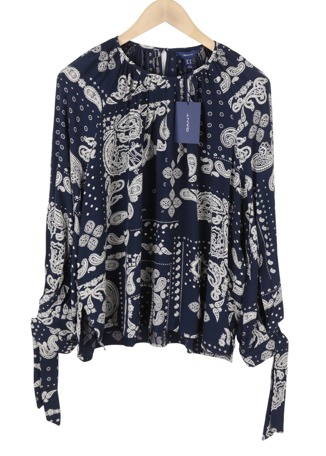 GANT Paisley Women Blouse EU38 Evening Blue Round Neck Relaxed Fit