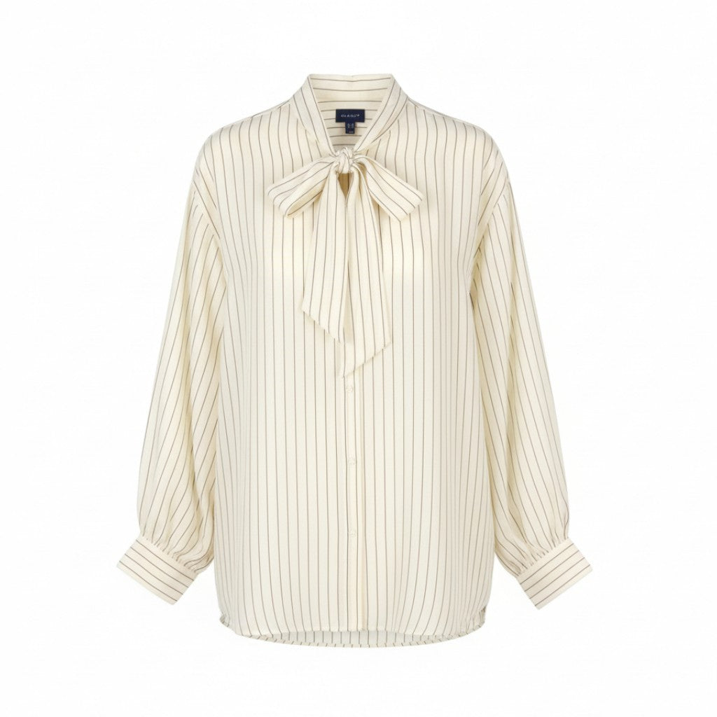 GANT Silk Pinstripe Bow Women Shirt EU44 Oversized Fit Button-Up Long Sleeve