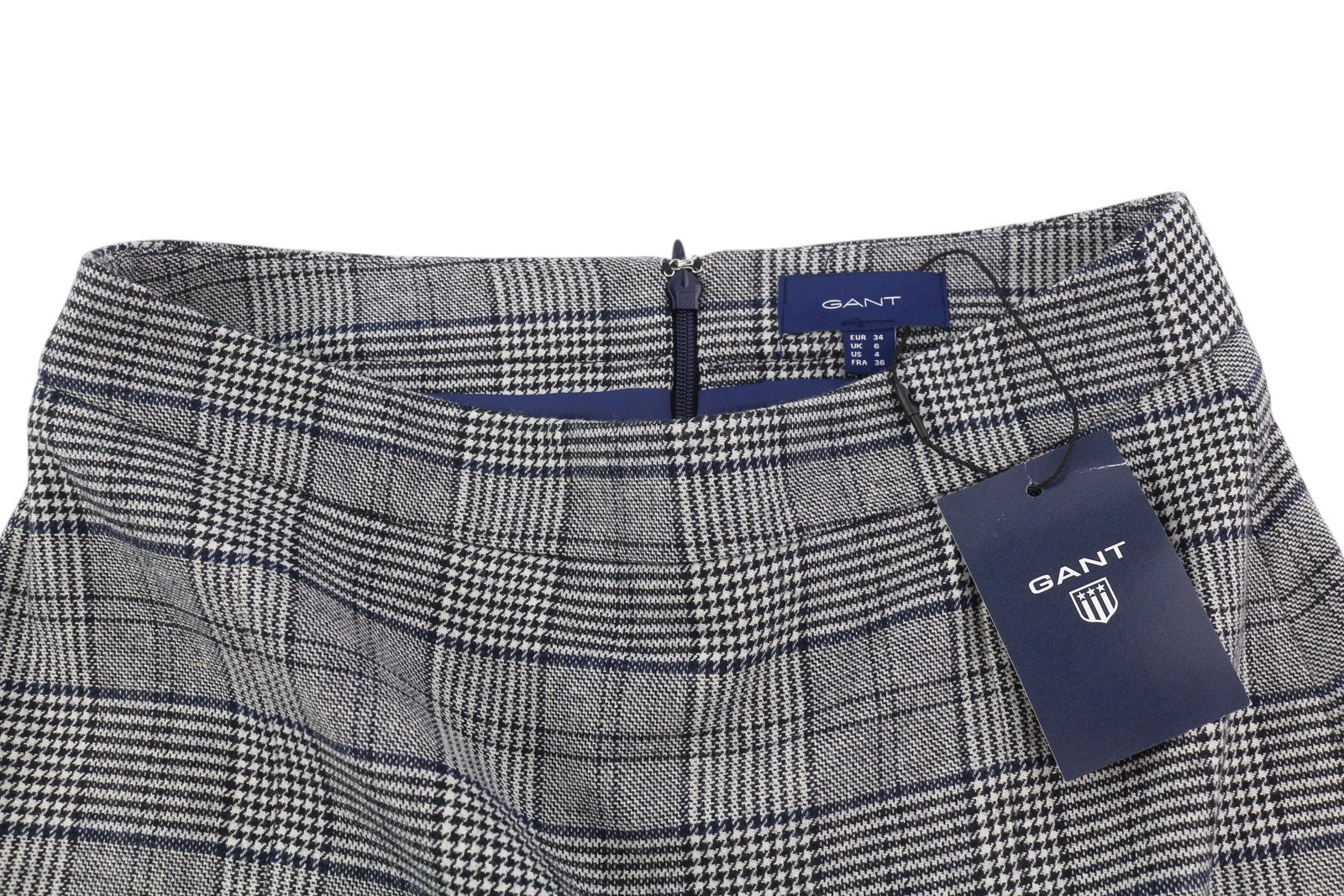 GANT Checked Flare Women's Skirt EU34 Blue Plaid Wool Knee