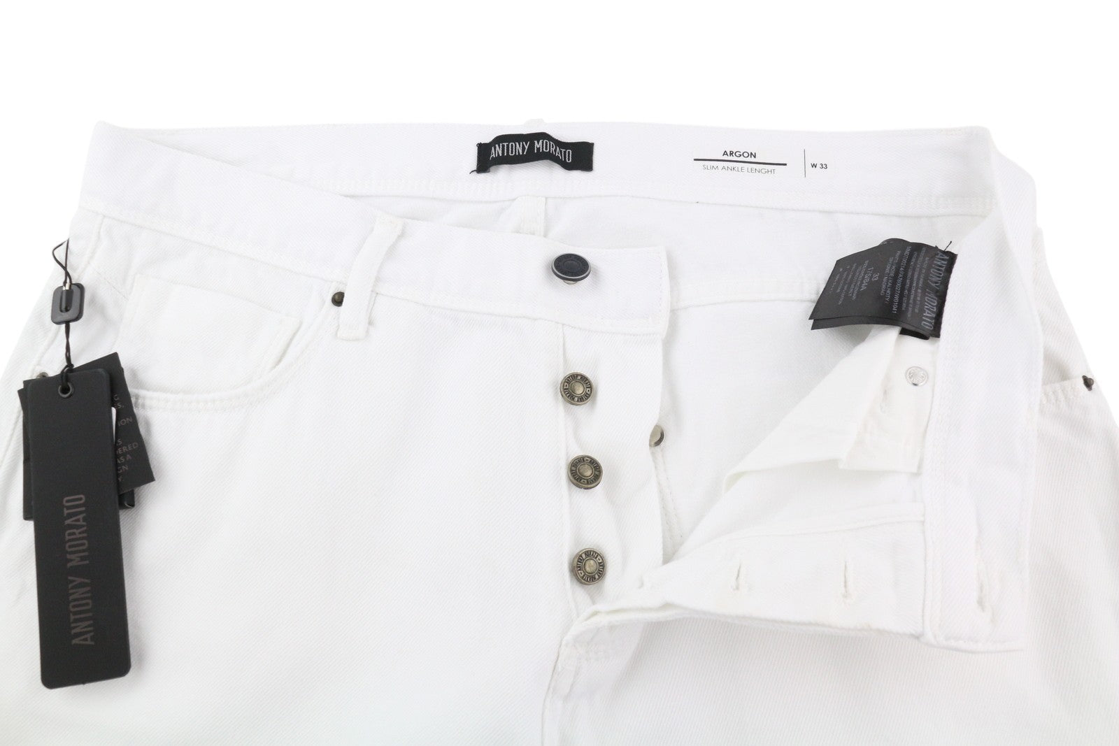 ANTONY MORATO Argon Men's Jeans W33 White Slim Cropped Button-Fly Denim