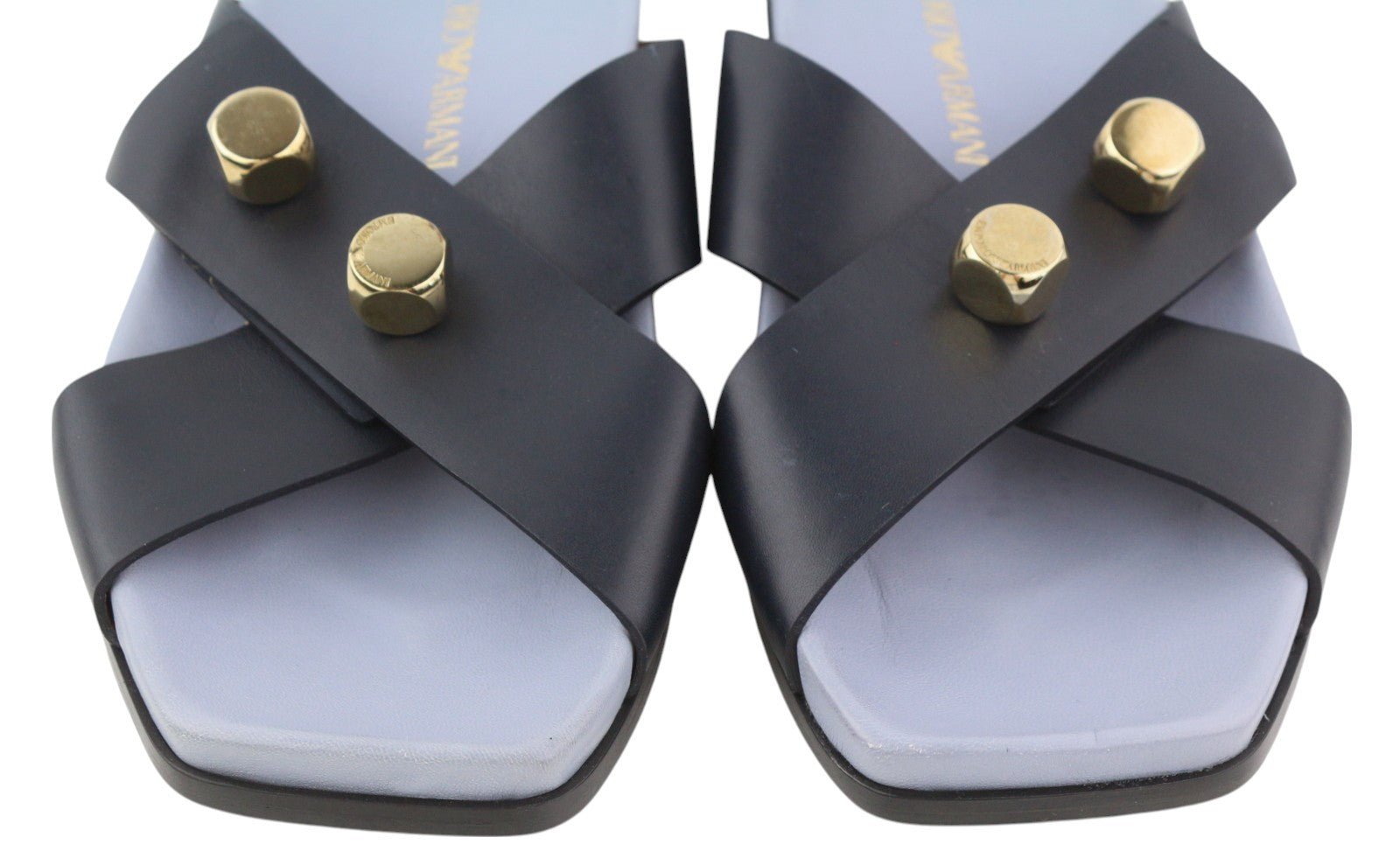 EMPORIO ARMANI Women's Flats EU37 Black Leather Square Toe Slip On