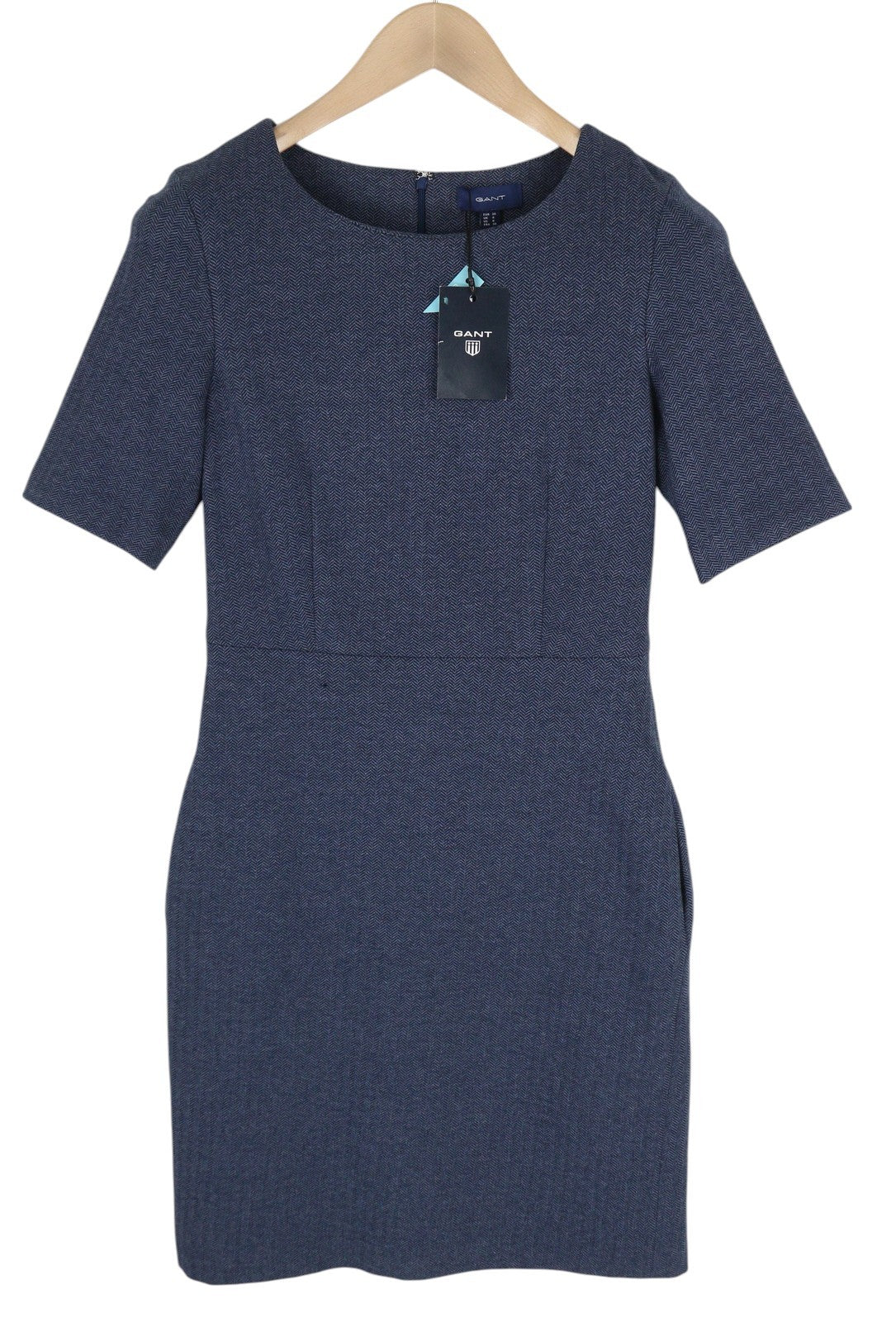 GANT Herringbone Jersey Women's Dress EU36 Blue Round Neck Short Sleeve