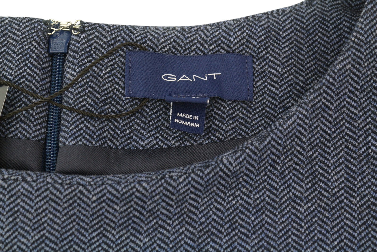 GANT Herringbone Jersey Women's Dress EU36 Blue Round Neck Short Sleeve