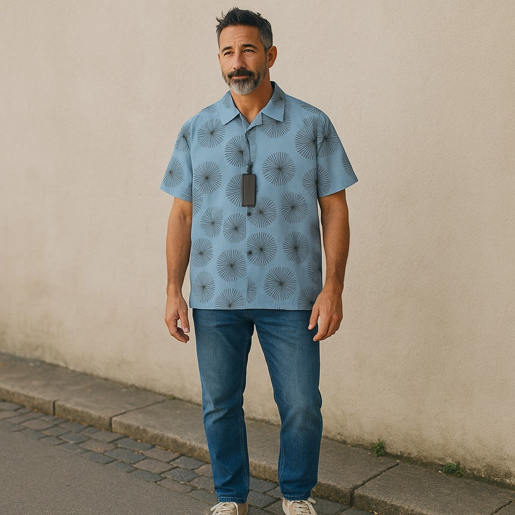 ANTONY MORATO Men's Shirt M Blue Print Spread Collar Short Sleeve