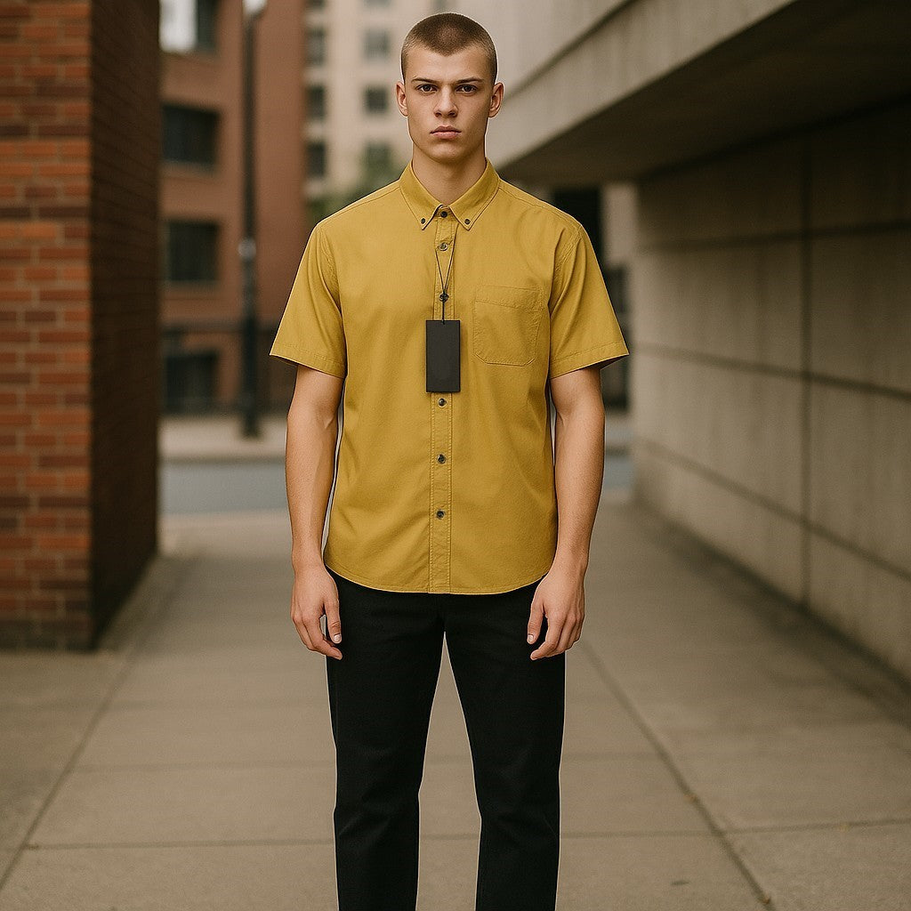 ANTONY MORATO Men's Shirt S Mustard Button-Down Pocket Short Sleeve