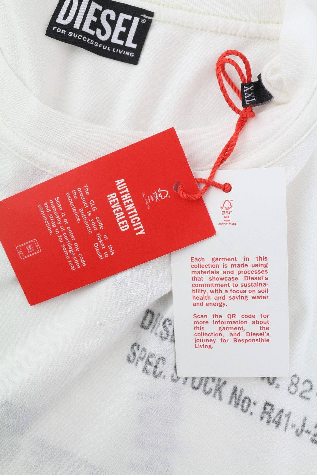 DIESEL T-Jubind-LS-Slits Men's T-Shirt 2XL White Long Sleeve Tricot